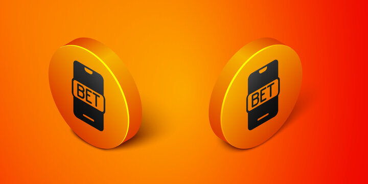 Isometric Online sports betting icon isolated on orange background. Sport bet bookmaker. Betting online make money. Orange circle button. Vector