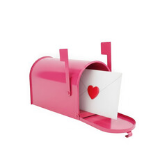 Pink mailbox with a love letter envelope inside transparent background