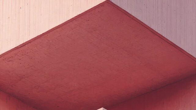 Modern brutalist architecture featuring geometric shapes and a blush colored concrete facade, creating abstract patterns and striking shadows under the daylight