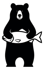Naklejka premium Graphic illustration of a bear depicting a fish in its paws for nature themes