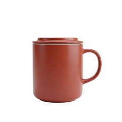 Red ceramic mug with lid isolated on transparent background transparent background