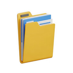 Yellow folder with documents and tabs isolated on transparent background transparent background