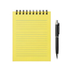 Yellow lined notepad and black pen ready for writing notes transparent background