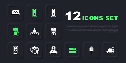 Set Parking, Location taxi car, Taxi service rating, Credit card, driver, call telephone, Infographic of city map and mobile app icon. Vector © Iryna