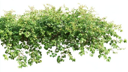 Lush green vine foliage with dense leaves and white background.