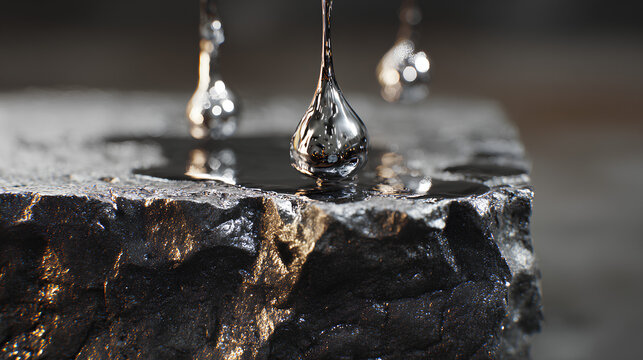 Macro of black oil dripping from coal rock