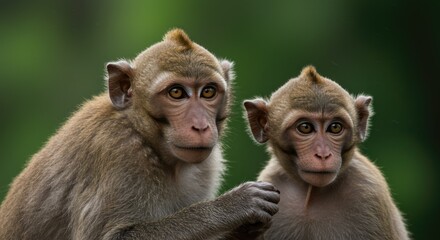 Naklejka premium Two monkeys sitting together