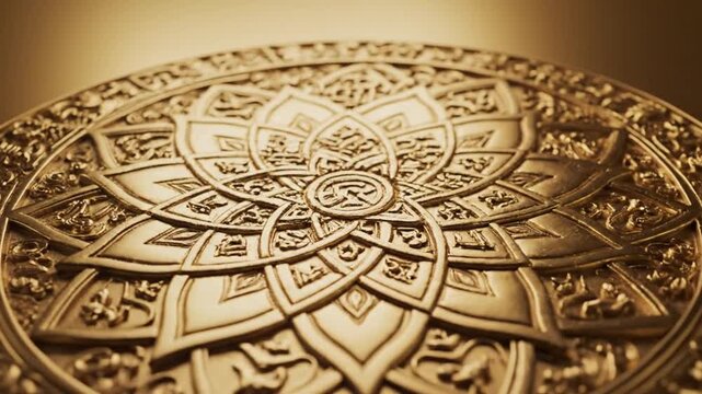 Ornate golden circular pattern with detailed embossed texture