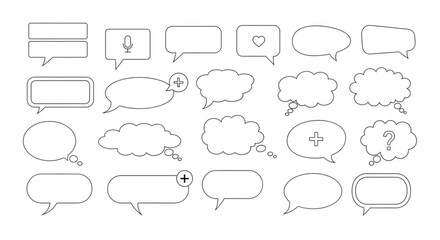 Fototapeta premium A set of minimalist line art speech bubbles and thought clouds in a simple vector graphic design