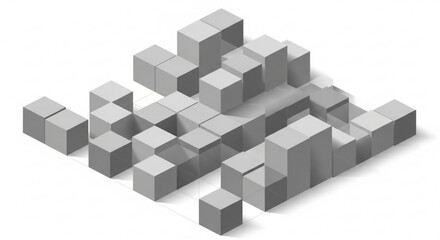 Fototapeta premium A 3D illustration of gray cubes arranged in a maze-like structure on a white background