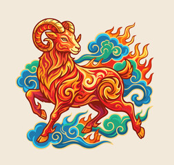 Fototapeta premium Chinese New Year of fiery sheep 2027. Vector isolated illustration in eastern style