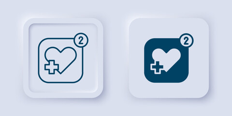 Filled and outline Smartphone with heart rate monitor function icon isolated on grey background. Square button. Vector