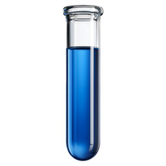A close-up view of a test tube filled with a vibrant blue liquid substance.