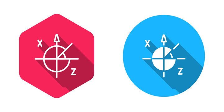 Filled and outline Trigonometric circle icon isolated with long shadow background. Vector