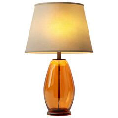 A beautiful amber glass table lamp with a beige lampshade