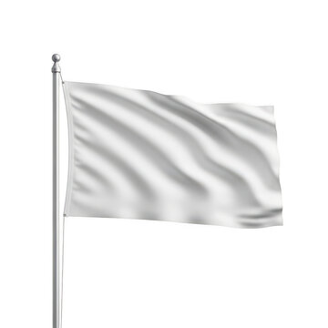 Waving white flag on a silver pole isolated on transparent background