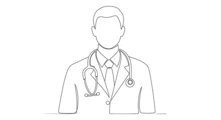 Fototapeta premium Line art illustration of a doctor wearing a suit and stethoscope