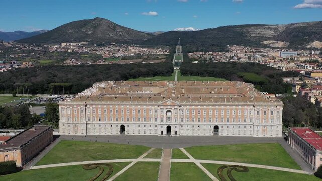 Beautiful video from above of the Royal Palace of Caserta. Italy 1752