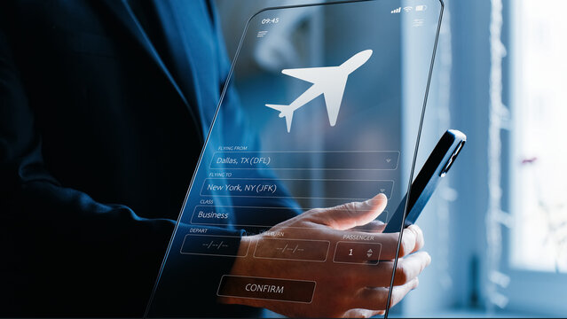 Online flight booking application interface, airline ticket reservation, mobile flight search, Business travel management, Travel technology platform, mobile travel app, Vacation planning