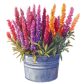 Farmers Market Fresh Flowers, vector watercolor clipart with soft pastel strokes, isolated on a white background.