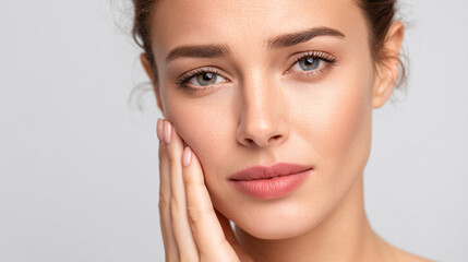Obraz premium Close-up of a woman with clear skin and blue eyes.