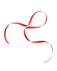 Curled red Satin Ribbon Isolated on White Background