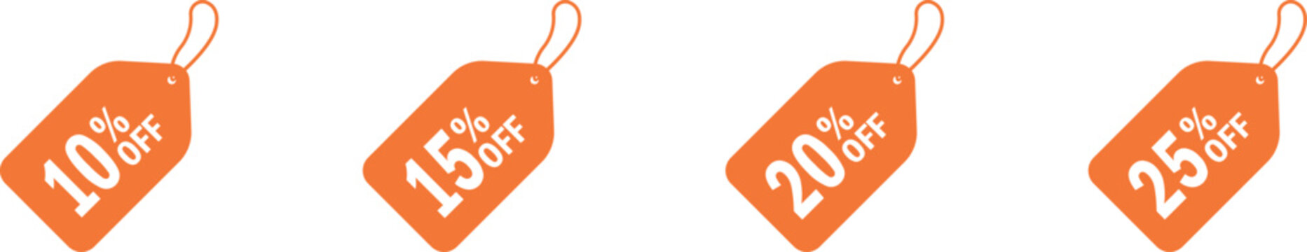 Orange Discount Tags 10% 15% 20% 25% Off Sale Labels Isolated on White Background