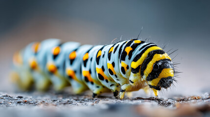 Naklejka premium Close-up of a beautiful caterpillar of a Monarch butterfly.