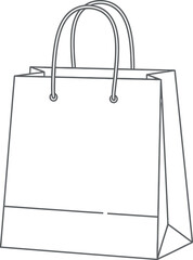 Simple line art illustration of a classic paper shopping bag with sturdy rope handles isolated on a white background perfect for retail design