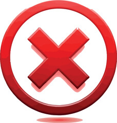 Obraz premium Bright three dimensional glossy red cross symbol encased within a thick circular border signifying rejection error failure or cancellation isolated on a white background for design use