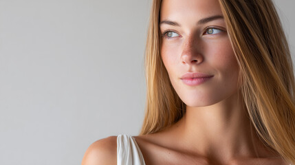 Woman Long Blonde Hair White Silk Looking Away

