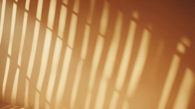 Sunlight through blinds creates strong linear shadows on beige wall and floor, forming a warm, minimal geometric pattern ideal as a clean backdrop or product display