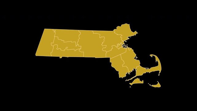 Massachusetts USA Gold Map 3D Animation Alpha Channel Transparent Background 4K UHD ProRes 60fps
