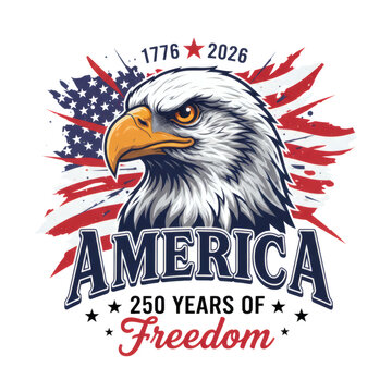 America 250th Independence Anniversary Eagle Engraving Illustration