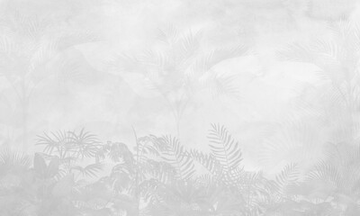 Watercolor Tropical Wall Mural Mockup with Soft Botanical Leaves in Neutral Scandinavian Interior Background