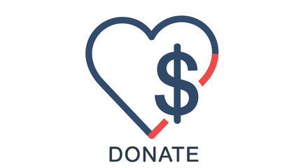 Obraz premium A blue and red heart outline contains a dollar sign with the word donate below