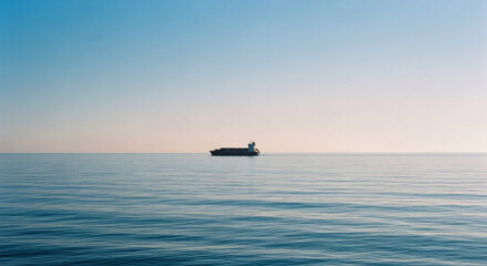 Obraz premium Solitary Ship Sailing on Calm Ocean Waters.
