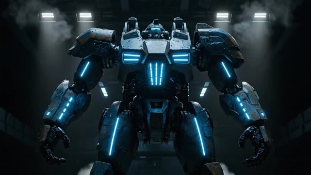 Futuristic Robot with Blue Lights.