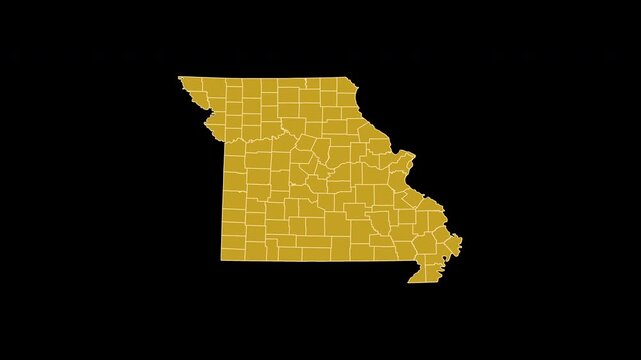 Missouri USA Gold Map 3D Animation Alpha Channel Transparent Background 4K UHD ProRes 60fps