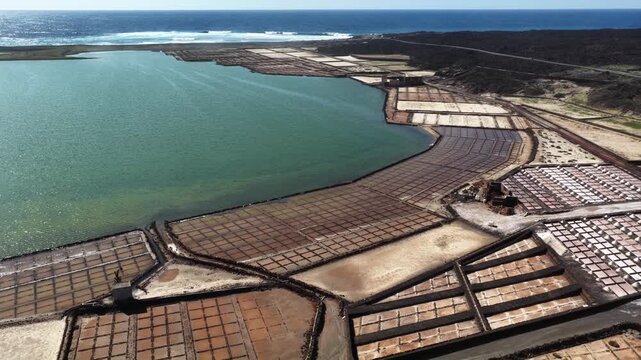 Aerial view of Lanzarote salt pans on a sunny day