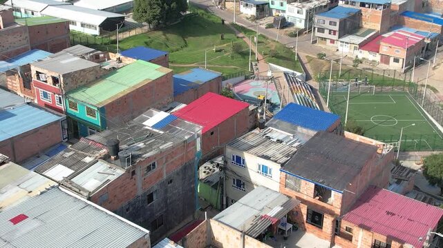 Aerial footage of city architecture and skyline in Bogota
