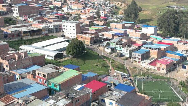 Top view aerial of Bogota city streets and buildings