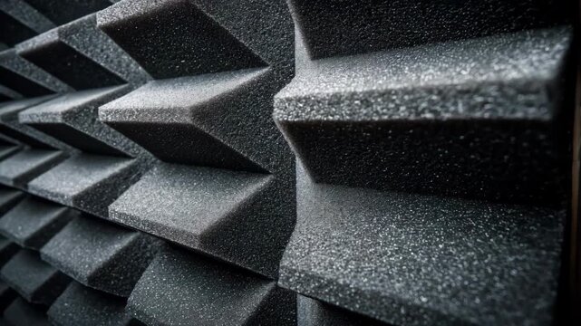 Closeup of dense foam panels installed in a voice booth showcasing texture and effectiveness in absorbing sound for clear voice recordings.