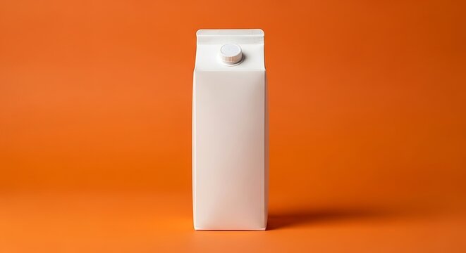 White carton milk package with screw cap on orange background