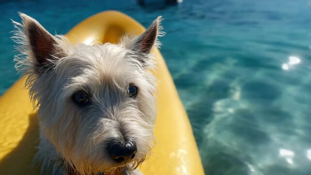 Wet dog on floating ring