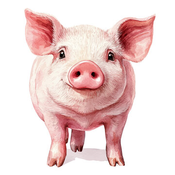 Mini Pig, illustration watercolor with dynamic strokes and balanced color harmony, isolated on a white background.