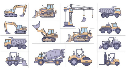 Construction vehicles set. Heavy equipment vector.