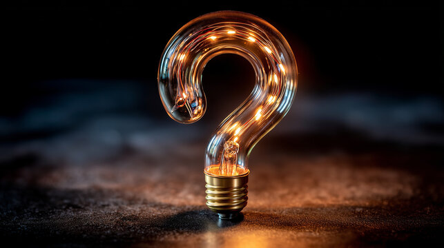 Glowing Filament Question Mark Suspended in Darkness on Black Velvet

