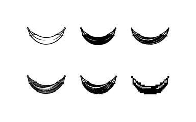 Collection of six hammock icons in various styles, from simple line art to pixelated