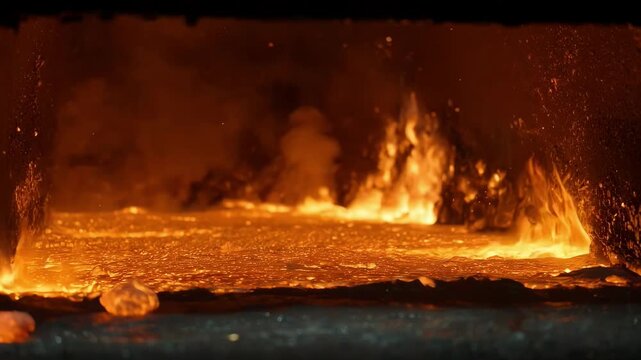 Medium shot capturing highintensity carburizing of steel parts emphasizing the deepening surface hardness with vivid furnace heat effects.